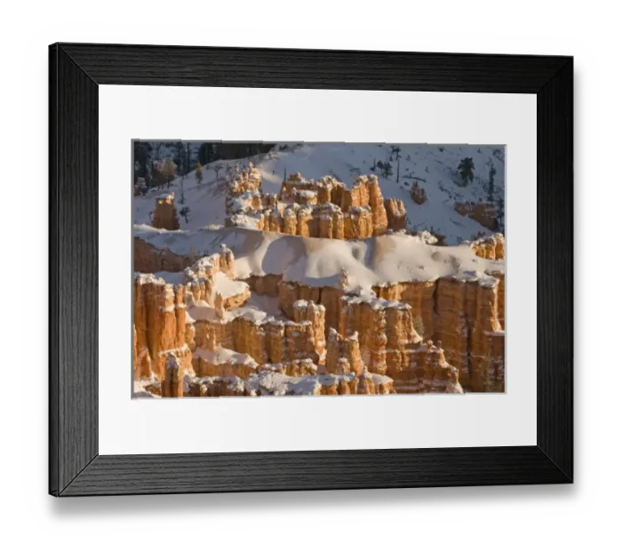 Framed Print : Snowy winter landscape of the hoodoo--a pillar of rock left by erosion--structures Framed Print : Snowy winter landscape of the hoodoo--a pillar of rock left by erosion--structures