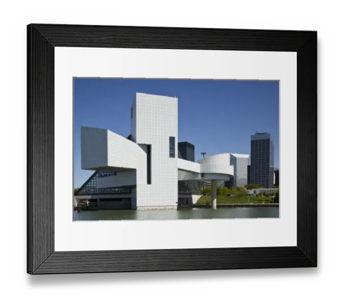 Framed Print : USA, Ohio, Cleveland, Exterior view of Rock and Roll Hall of Fame designed by I. M