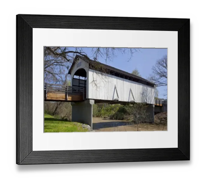 Framed Print : OR, Jackson County, Antelope Creek Covered Bridge, built in 1922, now located in