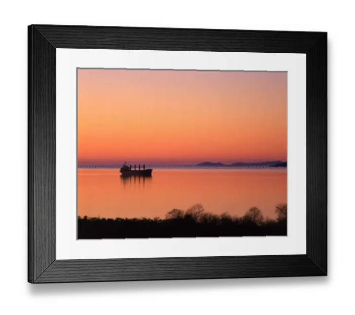 Framed Print : USA, Oregon, Astoria, Columbia River, Freighter anchored at sunset waiting to dock Framed Print : USA, Oregon, Astoria, Columbia River, Freighter anchored at sunset waiting to dock
