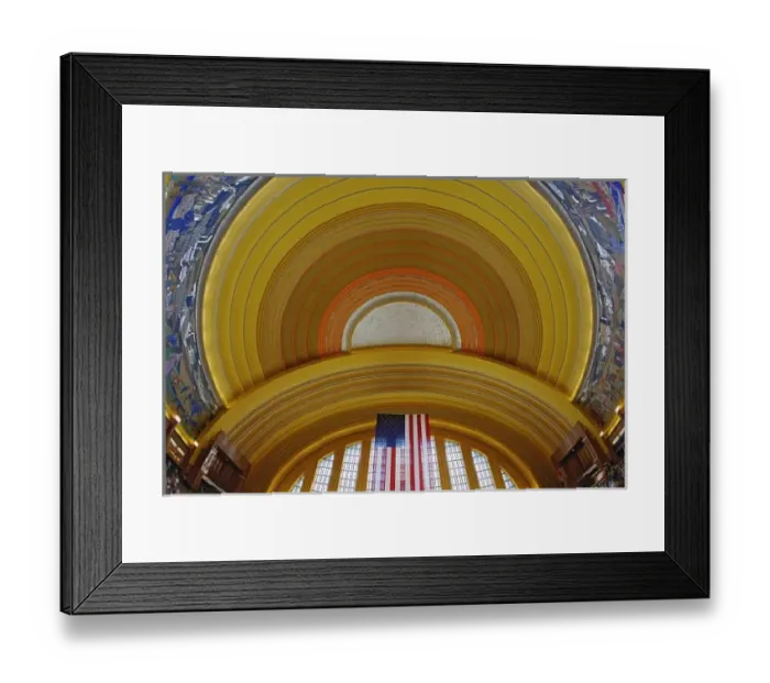 Framed Print : Art deco architectural details and American flag in rotunda of Cincinnati Museum Framed Print : Art deco architectural details and American flag in rotunda of Cincinnati Museum