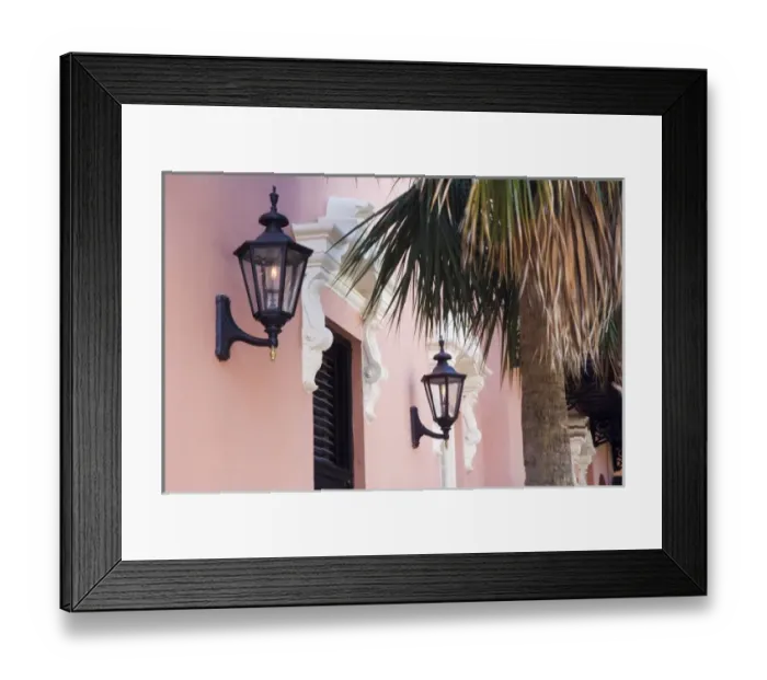 Framed Print : USA, South Carolina, Charleston. Pink house with lanterns Framed Print : USA, South Carolina, Charleston. Pink house with lanterns