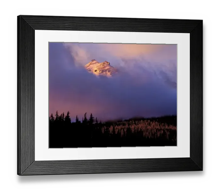 Framed Print : USA, Oregon, Broken Top. Broken Tops peak emerges from behind a deep blue