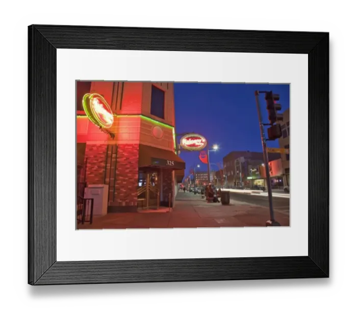 Framed Print : Central Avenue at dusk in downtown Albuquerque New Mexico on historic Route 66