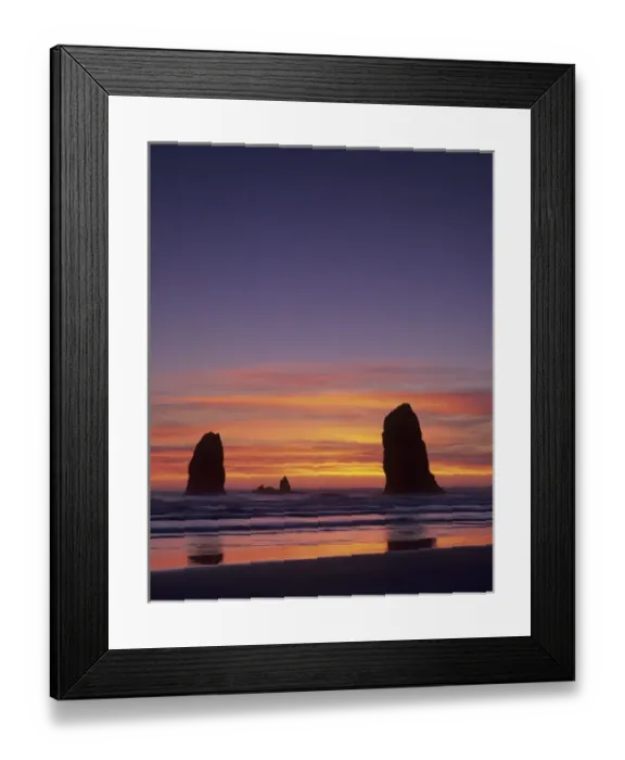 Framed Print : OR, Oregon Coast, Cannon Beach, seastacks at sunset Framed Print : OR, Oregon Coast, Cannon Beach, seastacks at sunset