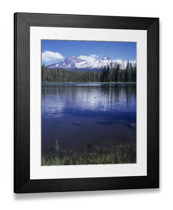 Framed Print : OR, Willamette NF, Scott Lake with North and Middle Sisters