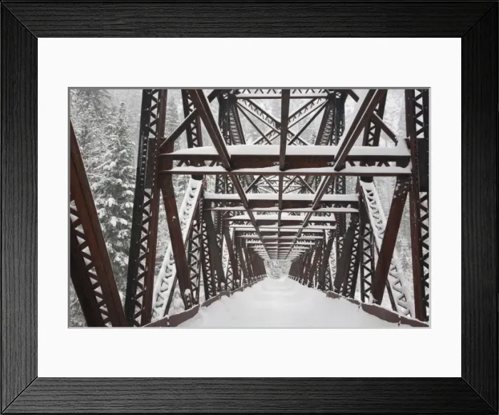 Framed Print : USA, Washington, Leavenworth. Snow-covered Pipeline Bridge superstructure Framed Print : USA, Washington, Leavenworth. Snow-covered Pipeline Bridge superstructure