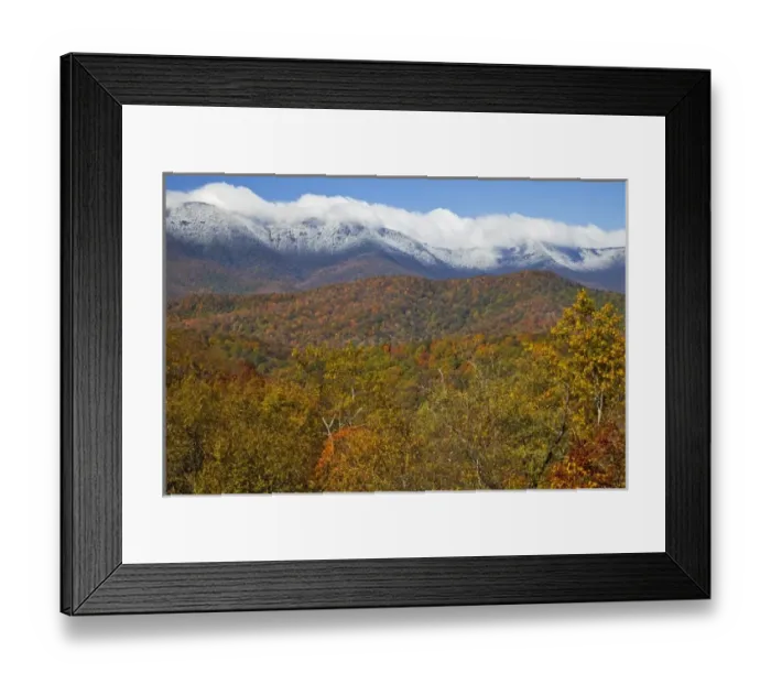 Framed Print : Autumn snowfall on the Black Mountains from the Blue Ridge Parkway near Marion, North Framed Print : Autumn snowfall on the Black Mountains from the Blue Ridge Parkway near Marion, North