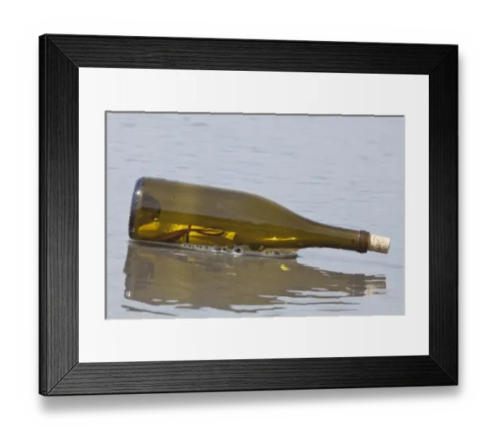 Framed Print : USA, Washington, Olympic National Park. Close-up of message in a bottle washed up on shore Framed Print : USA, Washington, Olympic National Park. Close-up of message in a bottle washed up on shore