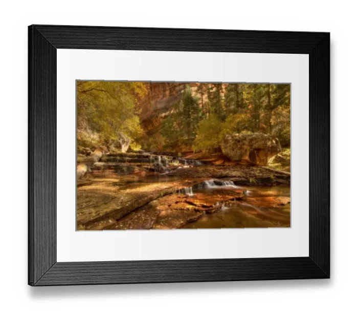 Framed Print : Archangel Falls, Fall Foliage, Left Fork of North Creek, Zion National Park near Springdale and St