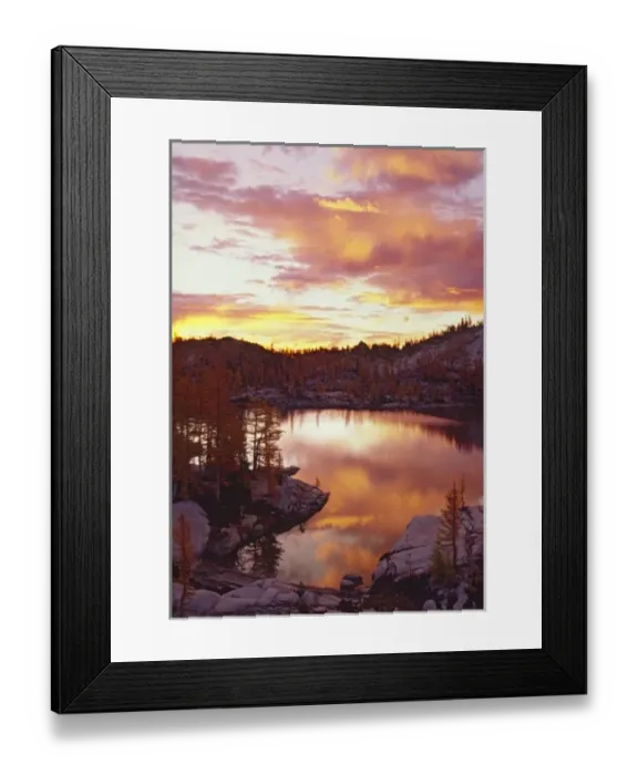 Framed Print : USA, Washington, North Cascade Mountains. Sunrise clouds reflect on Rune Lake, Sunrise Framed Print : USA, Washington, North Cascade Mountains. Sunrise clouds reflect on Rune Lake, Sunrise