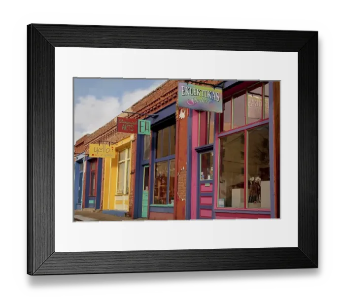 Framed Print : Silver City, New Mexico, United States. Side street with colorful store fronts Framed Print : Silver City, New Mexico, United States. Side street with colorful store fronts