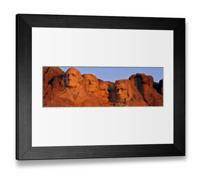Framed Print : USA, South Dakota, Mt. Rushmore NM. Warm sunrise light enhances the view at Mt. Rushmore