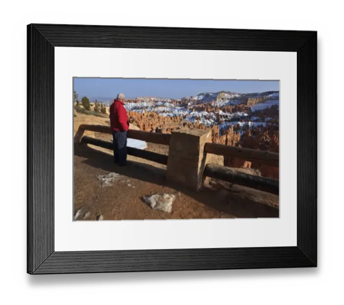 Framed Print : USA, Utah, Bryce Canyon National Park, Hiker at Sunset Point (MR)