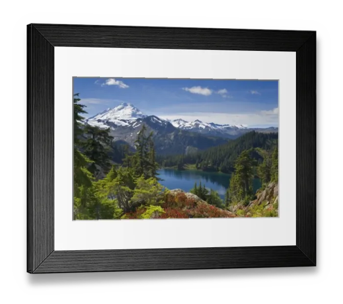 Framed Print : USA, Washington, Mount Baker Wilderness, Cascade Mountains. View of Iceberg Lake and Mount Baker Framed Print : USA, Washington, Mount Baker Wilderness, Cascade Mountains. View of Iceberg Lake and Mount Baker