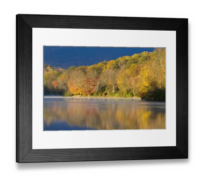 Framed Print : Price Lake reflects fall colors near Blowing Rock North Carolina