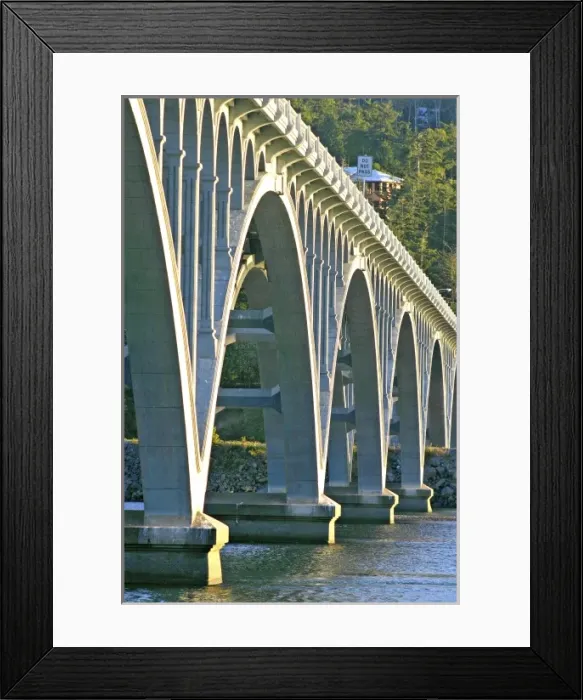 Framed Print : Patterson Memorial Bridge highway 101 over Rogue River on coast at Gold Beach Oregon