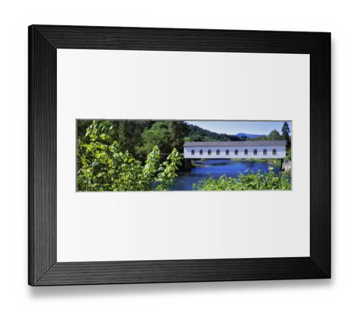 Framed Print : USA, Oregon, McKenzie River. Goodpasture Bridge, on the McKenzie River, is one of