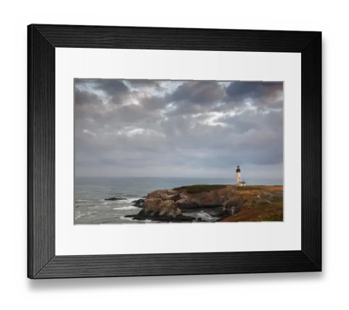Framed Print : Yaquina Head Lighthouse built in 1873 and 93 feet tall near Newport, Oregon, USA