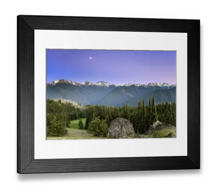 Framed Print : USA, Washington, Olympic National Park. Moonrise viewed from Deer Park