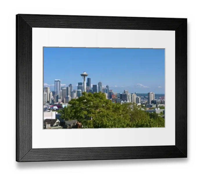Framed Print : Seattle, Washington skyline from Queen Annes Hill with Mt Rainier visable in Framed Print : Seattle, Washington skyline from Queen Annes Hill with Mt Rainier visable in