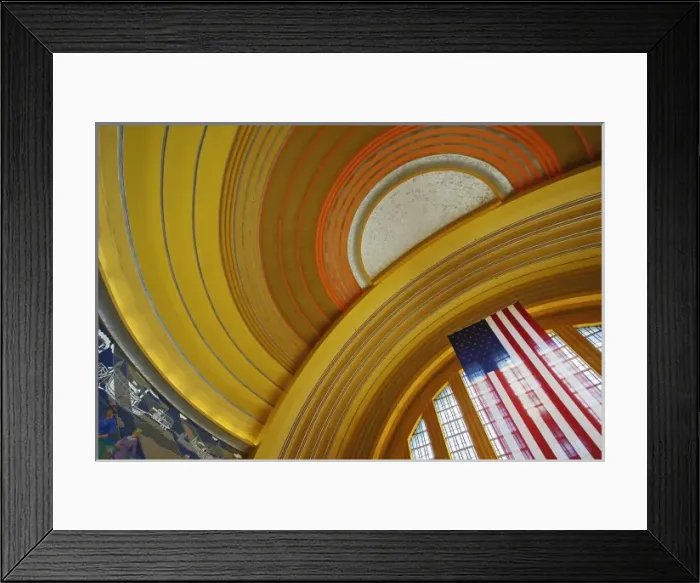 Framed Print : Rotunda and flag in Cincinnatis Union Terminal now the home of the Cincinnati