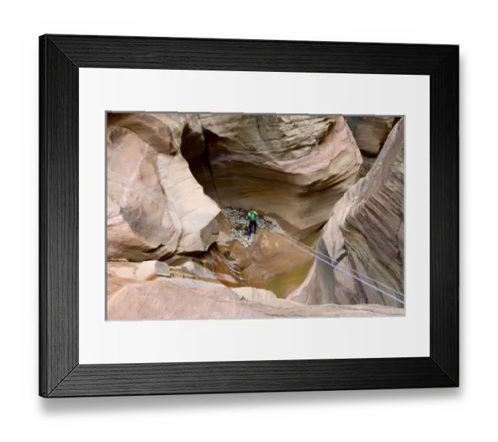Framed Print : Cameron Carpenter straightening the rappel rope in Pine Creek Canyon, Zion National Park, Utah Framed Print : Cameron Carpenter straightening the rappel rope in Pine Creek Canyon, Zion National Park, Utah