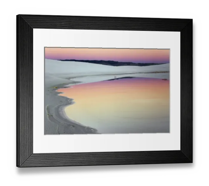 Framed Print : Dusk sky reflected in pool of water from recent rains, White Sands National Monument Framed Print : Dusk sky reflected in pool of water from recent rains, White Sands National Monument