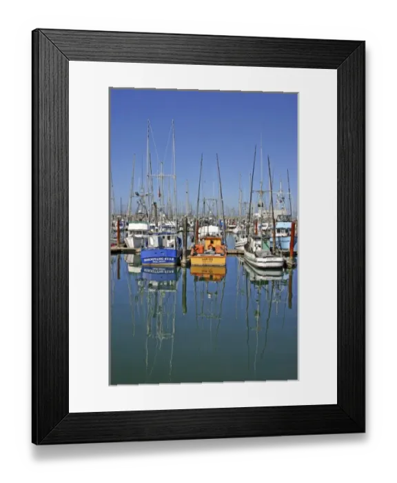 Framed Print : Fishing boats at wharf at Charleston near Coos Bay Oregon