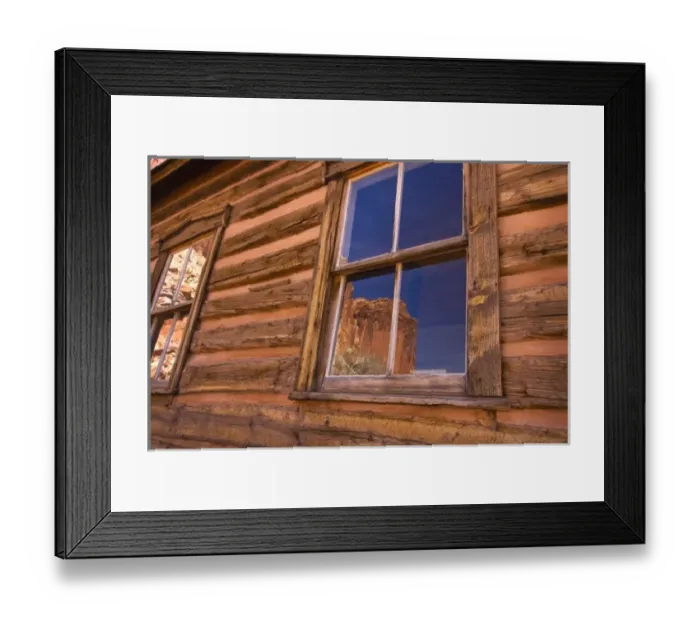 Framed Print : USA, Utah, Capitol Reef National Park. Reflection of nearby cliffs in the window