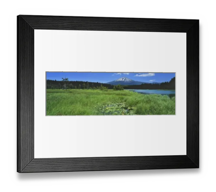 Framed Print : USA, Oregon, Hosmer Lake & Mt Bachelor. Pond lilies and reeds on Hosmer Lake are Framed Print : USA, Oregon, Hosmer Lake & Mt Bachelor. Pond lilies and reeds on Hosmer Lake are