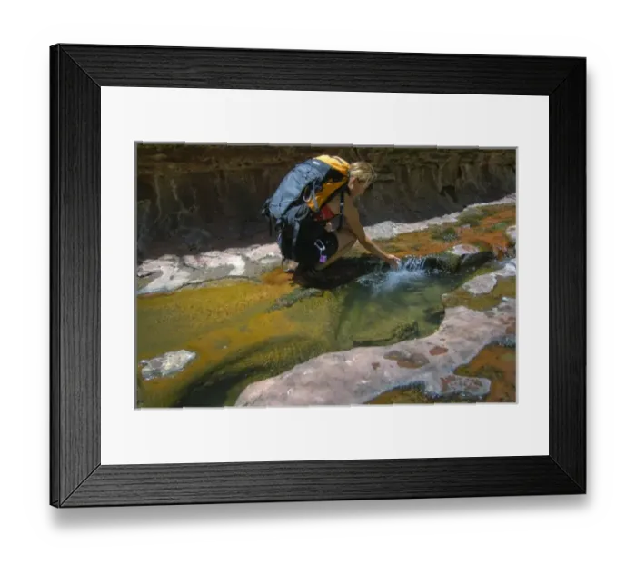 Framed Print : USA, Utah, Zion National Park. A female canyoneer in the Subway. (MR) Framed Print : USA, Utah, Zion National Park. A female canyoneer in the Subway. (MR)