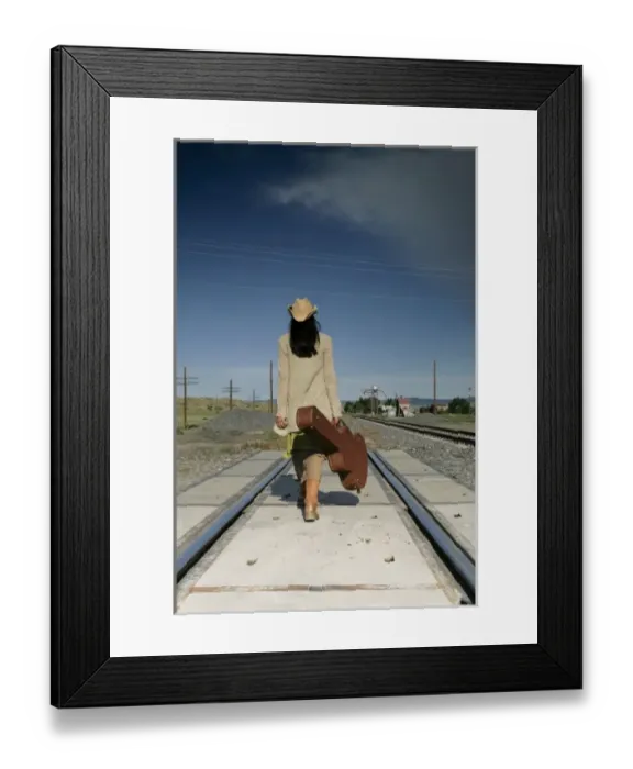 Framed Print : Santo Domingo Pueblo, New Mexico, United States. Native woman head down the tracks. (MR) Framed Print : Santo Domingo Pueblo, New Mexico, United States. Native woman head down the tracks. (MR)