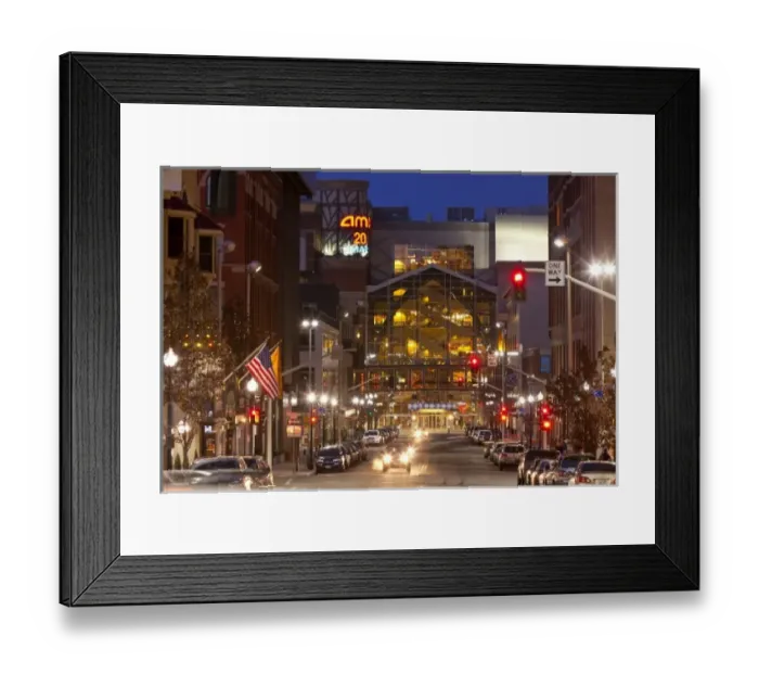 Framed Print : Looking down Post Street at dusk in downtown Spokane, Washington, USA Framed Print : Looking down Post Street at dusk in downtown Spokane, Washington, USA