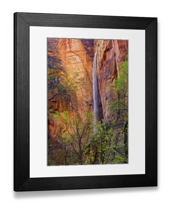 Framed Print : Ephermal waterfall at Riverside walk trailhead during spring, Zion National Park, Utah Framed Print : Ephermal waterfall at Riverside walk trailhead during spring, Zion National Park, Utah