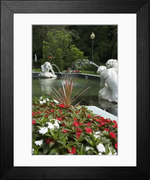 Framed Print : USA, New York, Saratoga Springs, Spit and Spat fountain in Italian garden in Congress Framed Print : USA, New York, Saratoga Springs, Spit and Spat fountain in Italian garden in Congress