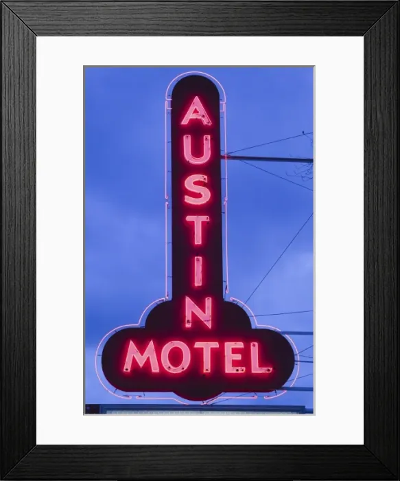 Framed Print : USA, TEXAS, Austin: Hip South Congress Ave. Neighborhood Neon Sign for the Austin Motel Framed Print : USA, TEXAS, Austin: Hip South Congress Ave. Neighborhood Neon Sign for the Austin Motel