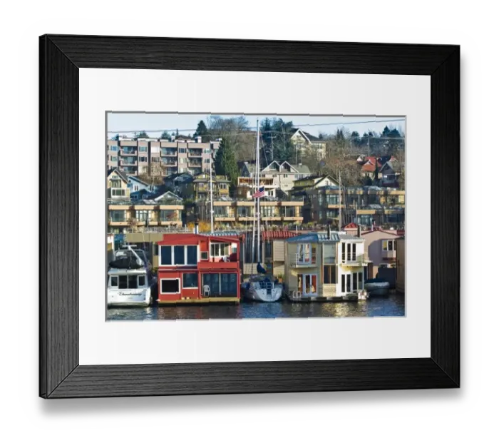Framed Print : USA, Washington, Seattle. Houseboats permanently moored in Roanoke Reef, a community Framed Print : USA, Washington, Seattle. Houseboats permanently moored in Roanoke Reef, a community