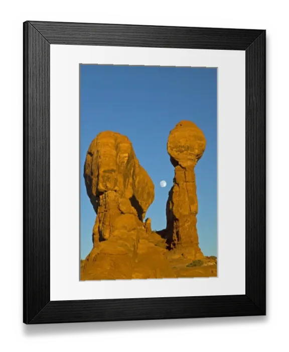 Framed Print : USA, Utah, Arches National Park. Moonrise over Garden of Eden rock formation