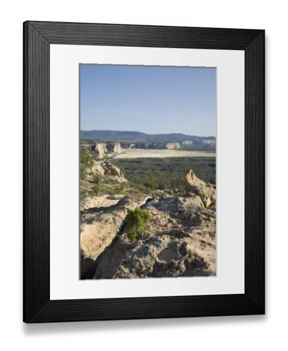 Framed Print : NM, New Mexico, El Malpais National Monument, Sandstone Bluffs Overlook, vista over