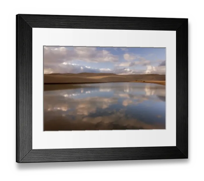 Framed Print : USA, Oregon, Siuslaw National Forest, Umpqua Dunes. Contrast of a lake next to sand dunes