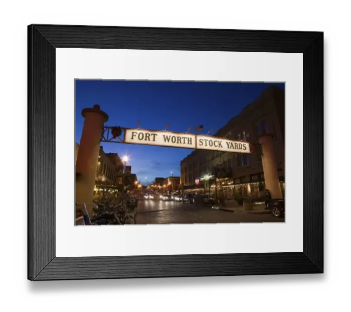 Framed Print : USA, TEXAS, Fort Worth: Fort Worth Stock Yards Area, Sign on North Main Street / Evening Framed Print : USA, TEXAS, Fort Worth: Fort Worth Stock Yards Area, Sign on North Main Street / Evening