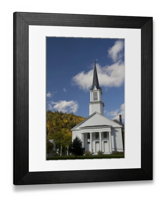 Framed Print : USA, Vermont, Sharon. A church in the small town of Sharon, Vermont, in autumn
