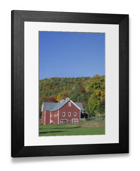 Framed Print : USA, Vermont, Pomfret. Red Barn and fall foliage Framed Print : USA, Vermont, Pomfret. Red Barn and fall foliage