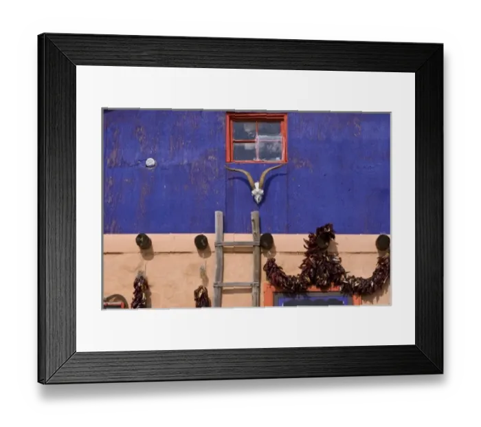 Framed Print : USA, New Mexico, Taos. Building with Southwestern artifacts on wall