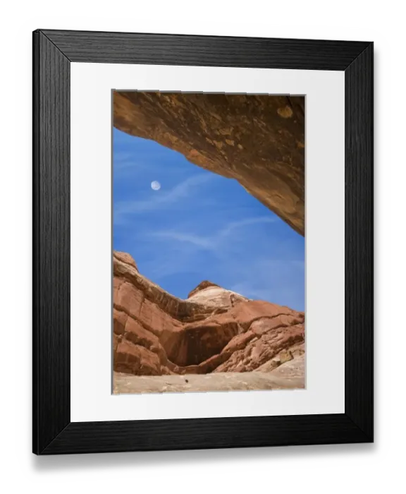 Framed Print : USA, Utah, Canyonlands National Park. Full moon over canyon formations