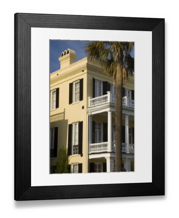 Framed Print : USA, South Carolina, Charleston, house with balconies and palmetto tree in front Framed Print : USA, South Carolina, Charleston, house with balconies and palmetto tree in front