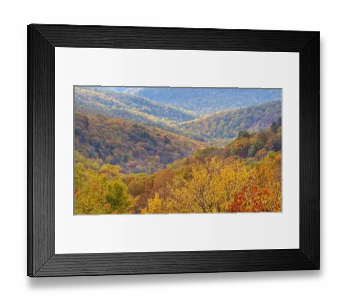 Framed Print : Autumn view of the Blue Ridge Mountains form the Blue Ridge Parkway in North Carolina