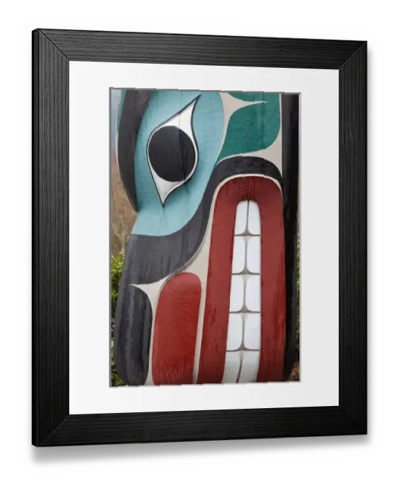 Framed Print : USA, Washington, Discovery Bay. Totem detail from Natural Elements, designed by Dave Faulstich