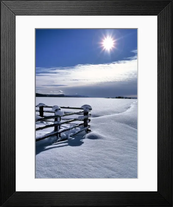 Framed Print : USA, Oregon, Klamath Co. The light from the winter sun creates highlights on a snowy